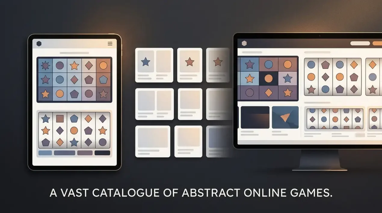 Stylised generic slot reels and a mobile game grid without real titles, logos or brand marks